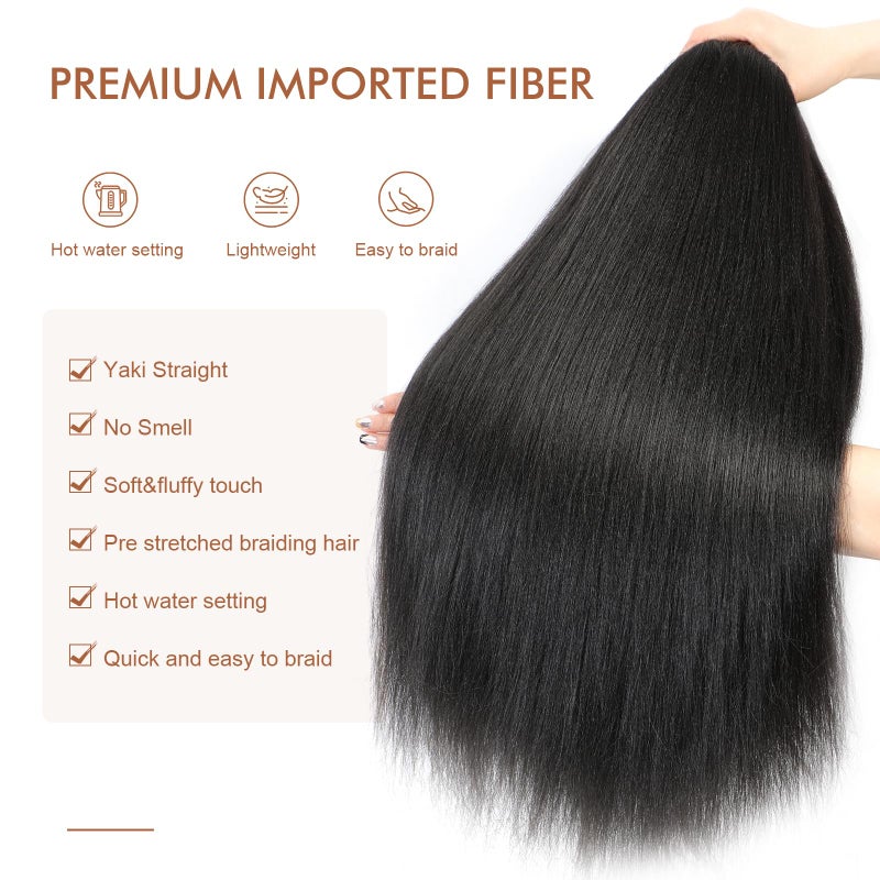 DIFUNEE Pre-stretched Braiding Hair - 16 Inch 8 Packs Dark Brown Short Braiding Hair For Twist or Box Braids, Yaki Texture Hot Water Setting Synthetic Braiding Hair Extensions (16 Inch, #2-8P) - Image 3